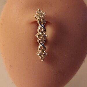 Dangle Pink Crystals Diamonds Navel Ring  ~ N-5068-POSH